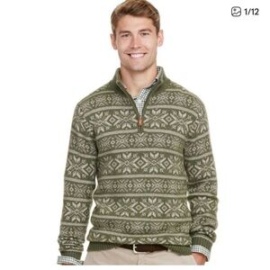 Vineyard Vines 1/4 zip sweater Fair Isle L Shetland Wool